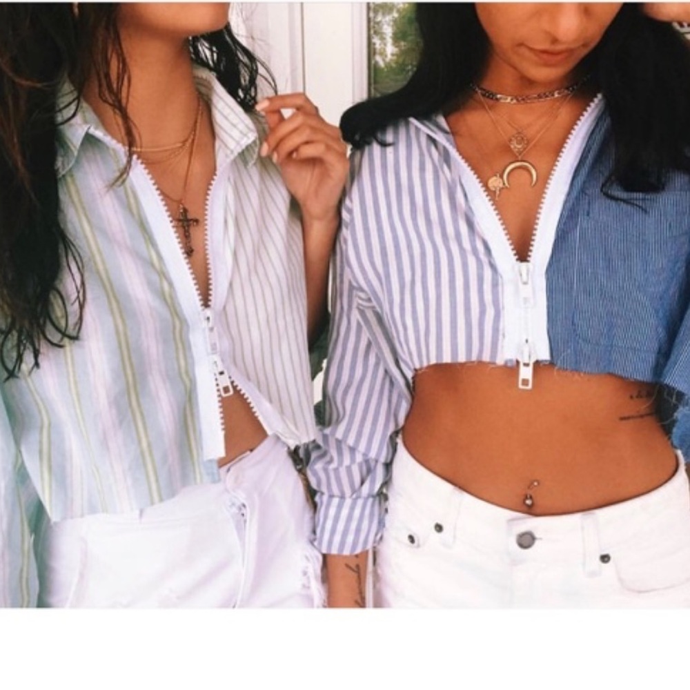 LF FURST OF A KIND Spliced Cropped Zip Top